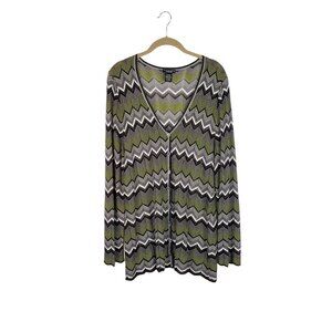 Doncaster Lightweight Cardigan Gray White Brown Lime Green Chevron Size XL